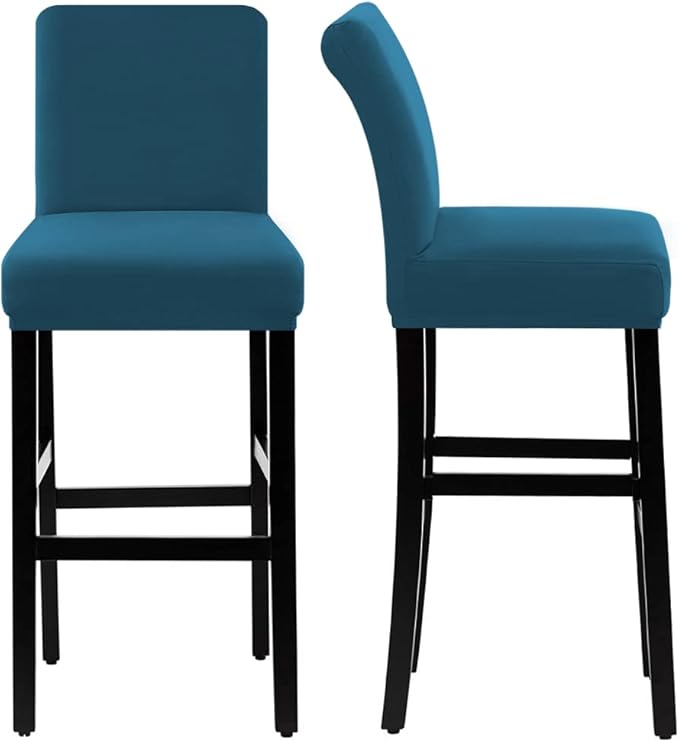 H.VERSAILTEX 100% Waterproof Bar Stool Cover Stretch Counter Stool Pub Chair Slipcover for Dining Room Removable Soft Thick Solid Fleece Fabric Bar Stool Slipcovers Set of 2, Peacock Blue