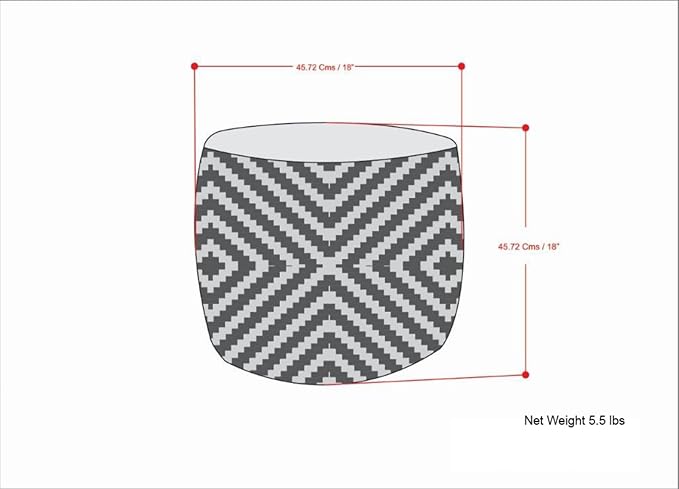 SIMPLIHOME Kent Boho Round Woven Outdoor/ Indoor Pouf in Grey and Yellow Recycled PET Polyester for the Living Room, Bedroom and Kids Room