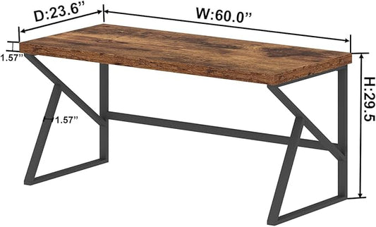 HSH Rustic Computer Desk, Large Executive Writing Study Work Desk for Home Office, Industrial Metal Wooden PC Laptop Long Desk Workstation, Modern Bedroom Living Room Table, Rustic Brown, 60 Inch