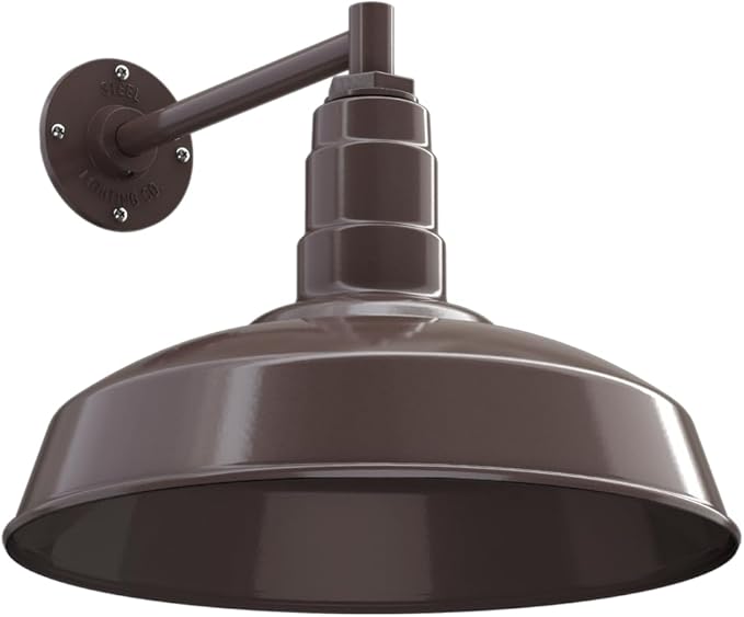 Steel Lighting Co. Gardena Barn Light | Outdoor Wall Mounted | 16" Dome | 11" Straight Arm | Farmhouse Light Made in America | Dark Bronze Exterior/Dark Bronze Interior