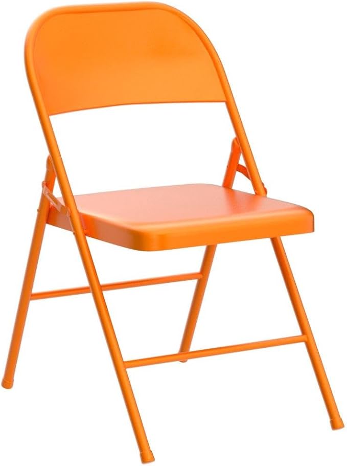 VECELO Metal Frame Steel Folding Mounted Chairs with Triple Braced & Double Hinged Back for Home Office,350-Pound Capacity,Orange, Pack of 4