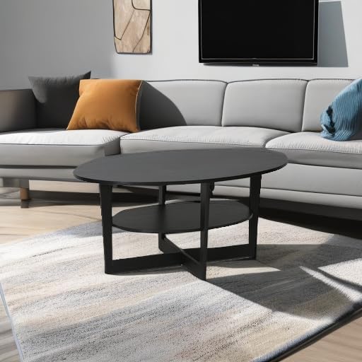 Furinno Oval Coffee Table, Walnut
