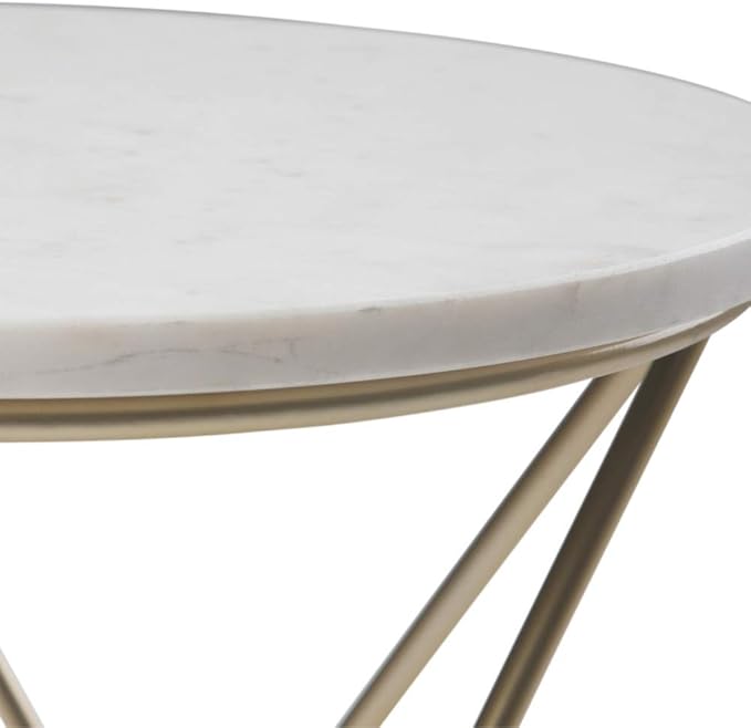 SIMPLIHOME Gabon Modern 18 inch Wide Metal Accent Side Table in White, Gold for the Living Room and Bedroom