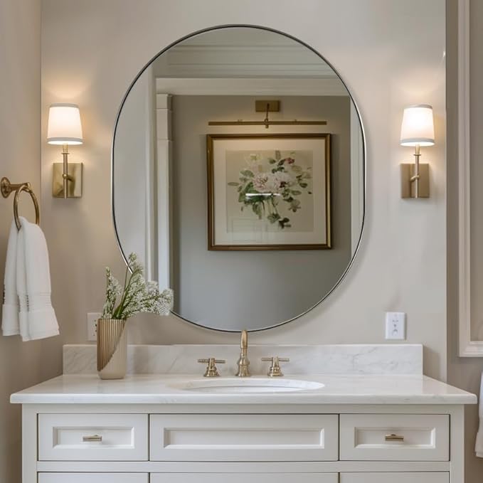 ANDY STAR 30x36’’ Oval Bathroom Mirror, Oval Nickle Mirror Pill-Shaped Design in Stainless Steel Metal Frame for Bathroom, Entryway, Living Room, Contemporary 1" Deep Wall Mount Vertical or Horizontal