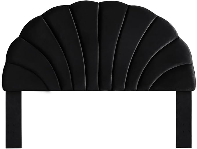 24KF Stunning Crown Design King Headboard, Upholstered Soft Velvet Petal Pattern Headboard King/CA King-Black
