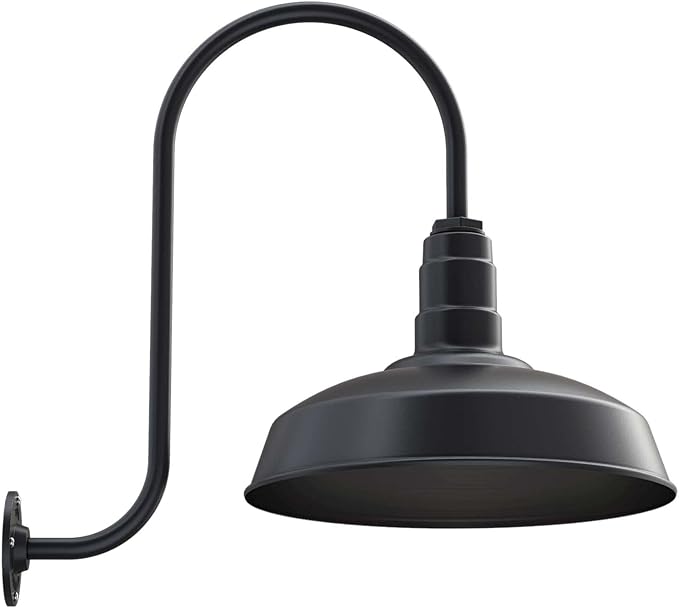Steel Lighting Co. Gardena Barn Light | Outdoor Wall Mounted | 16" Dome | Upslope Gooseneck | Farmhouse Light Made in America | Matte Black Exterior/Matte Black Interior