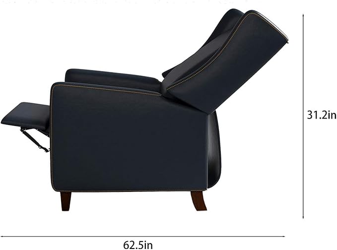 Genuine Leather Recliner Chair for Adults, Top-Grain Leather Manual Recliner with Classic Design, Comfortable Armchair for Living Room, Bedroom or Theater Use