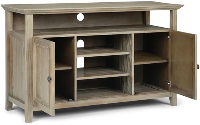 SIMPLIHOME Amherst SOLID WOOD Universal TV Media Stand, 54 inch Wide, Transitional, Living Room Entertainment Center, Cabinet, Shelves, for Flat Screen TVs up to 60 inches, Distressed Grey