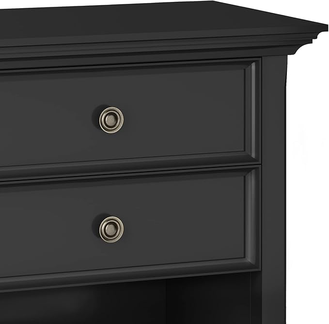 SIMPLIHOME Amherst SOLID WOOD 24 Inch Wide Traditional Bedside Nightstand Table in Black, For the Living Room and Bedroom