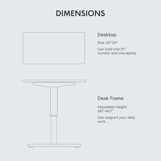 FLEXISPOT EN1 Whole-Piece Standing Desk, 40" x 24" Electric Height Adjustable Heavy Duty Steel Stand Up Desk (Black Frame + White Top, 2 Packages)