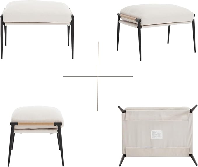 HEAH-YO Modern Footstool Ottoman Set of 1, Upholstered Chenille Fabric Footrest Ottoman with Metal Legs, Small Footrest Extra Seating for Living Room Entryway, Beige