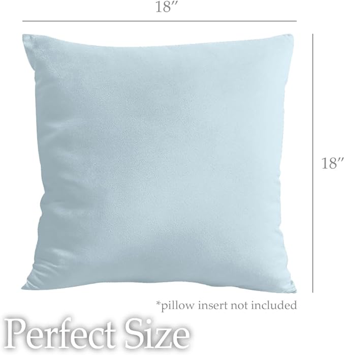 lalaLOOM Velvet Throw Pillow Covers, Set of 2, 18x18 Decorative Square Pillows Home Decor, Soft Accent Cases, Silky Machine Washable Pillowcases for Sofa, Couch, Bedroom, Living Room, Light Blue