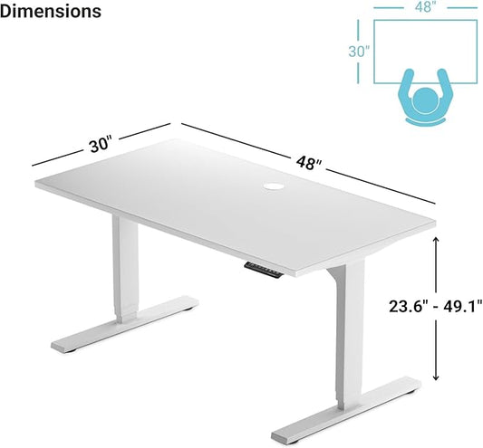 Progressive Desk Stand Up Height Adjustable Electric Standing Desk - 48" x 30" with Dual Motor, 3 Stages Sit Stand Table - Ebony Oak, White Frame