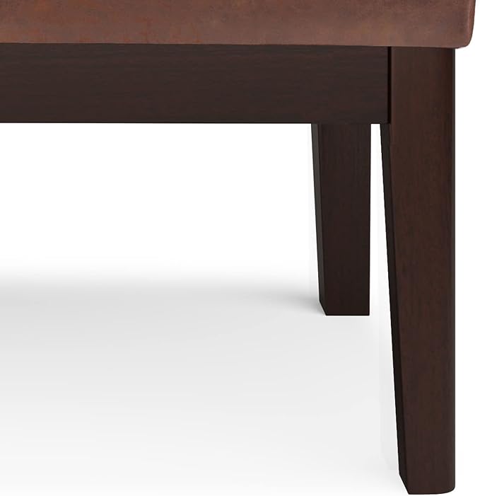 SIMPLIHOME Carlson 2-inch Wide Vegan Faux Leather Small Ottoman Bench in Distressed Black with Solid Wood Frame for Living Room, Entryway, or Bedroom
