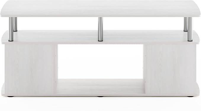 Furinno Jaya Coffee Table, Rectangle Modern Coffee Table with Open Shelf, Side Table with Side Storage, for Living Room, Bedroom, Home Office, White Oak/Stainless Steel