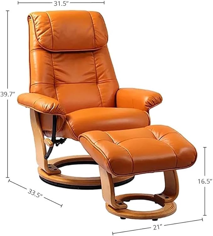 Pemberly Row Stressless Recliner with Ottoman in Orange Leather, Recliner with Ottoman Set for Modern Home Comfort