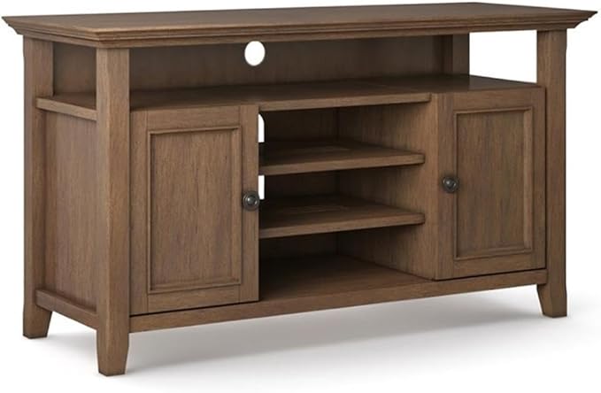 SIMPLIHOME Amherst 54-inch Wide Solid Wood TV Stand in Rustic Natural Aged Brown, Transitional-Style Media Console for Living Room with Adjustable Shelves and Cable Management