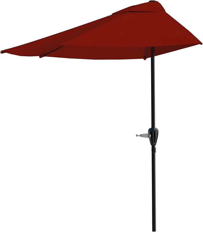 Half Umbrella - 9 ft Patio Umbrella with Easy Crank - Outdoor Patio Shade - Small Canopy for Balcony, Table or Deck by Pure Garden (Red)