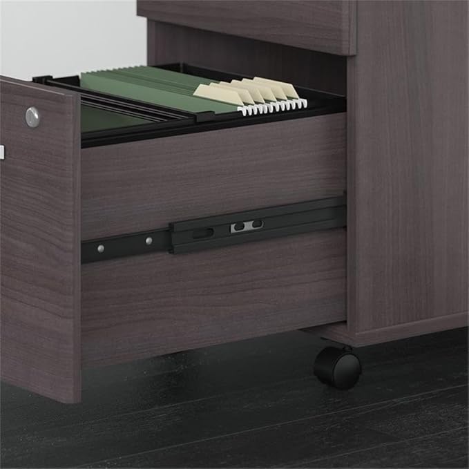 Pemberly Row Engineered Wood 72W Office Desk with Hutch and Drawers in Gray