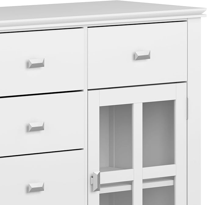 SIMPLIHOME Artisan Buffet - 54 inch Wide Solid Wood 3-Door Sideboard Buffet in White, Contemporary Storage Cabinet for Dining Room or Kitchen with Adjustable Shelves and Bronze Hardware