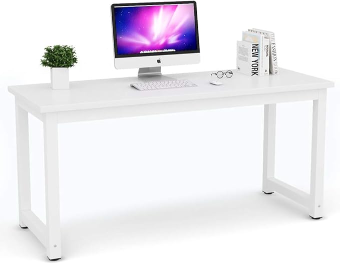 Tribesigns Computer Desk, 63 inch Large Office Desk Computer Table Study Writing Desk for Home Office, White