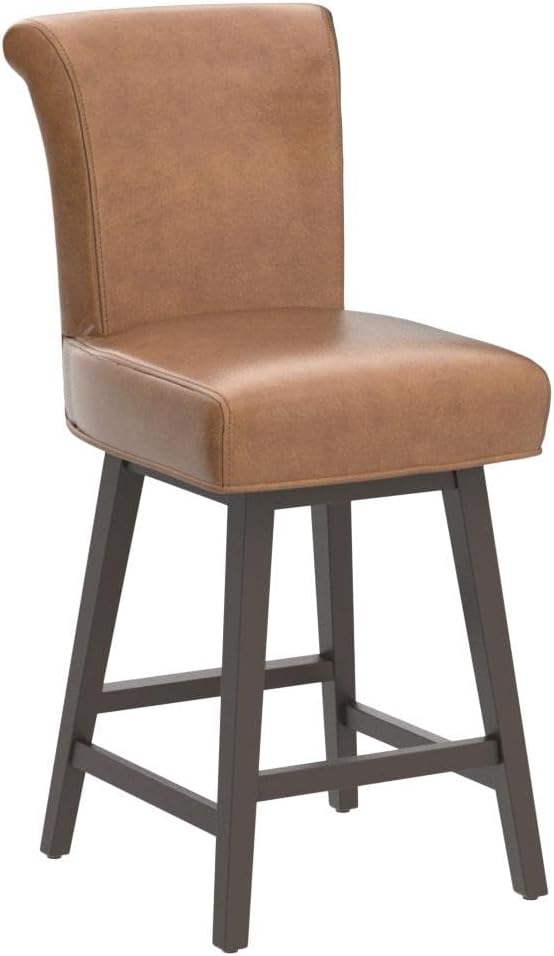 CHITA 26 Inch Counter Height Swivel Bar Stools Set of 2, FSC Certified Modern Upholstered Faux Leather Swivel Barstool Chair with Back, Saddle Brown