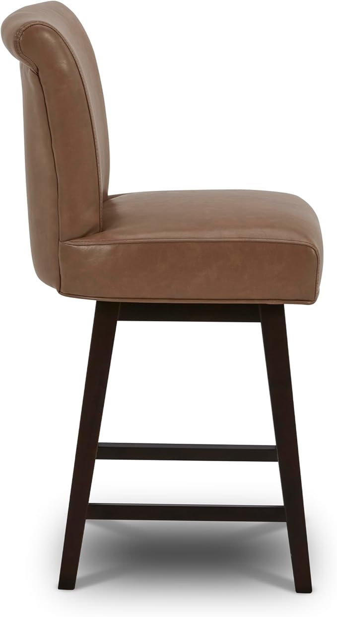 CHITA 26 Inch Counter Height Swivel Bar Stools Set of 4, FSC Certified Modern Upholstered Faux Leather Swivel Barstool Chair with Back, Saddle Brown
