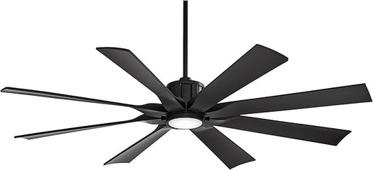 Possini Euro Design 60" Defender Modern Large Indoor Outdoor Ceiling Fan with LED Light Remote Control Matte Black Damp Rated for Patio Exterior House Home Porch Gazebo Garage Barn