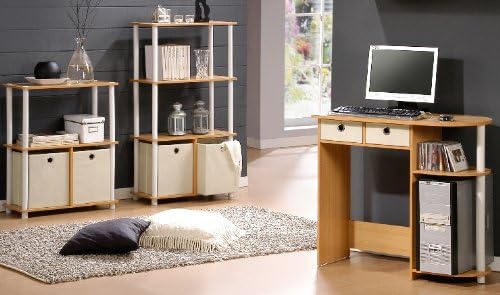 Furinno NW889BE/WH Go Green 4-Tier Multipurpose Storage Rack w/Bins, Beech/White