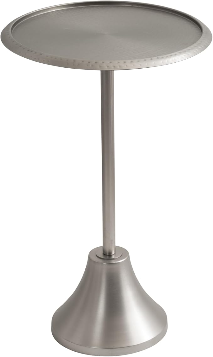 Kate and Laurel Sanzo Modern Pedestal Side Table; 15 x 15 x 24; Antique Silver; Decorative End Table with Hammered Tabletop for Use as a Bedroom Nightstand or Living Room Accent Table