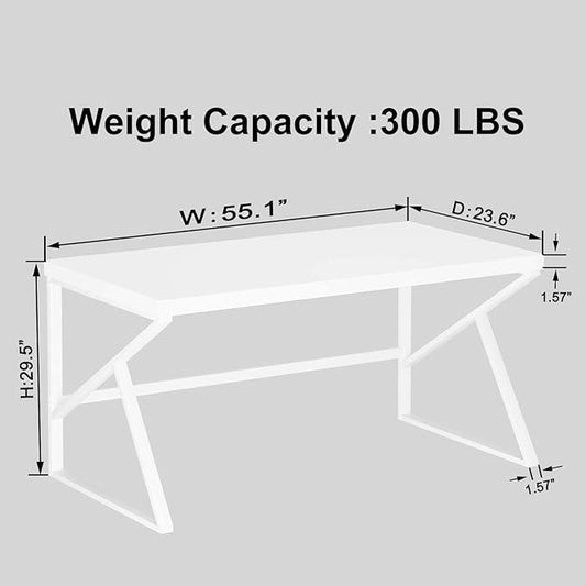 HSH White Computer Desk, Modern Wood Home Office Desk, PC Desk for Executive Work Writing Study Gaming Student Bedroom, Farmhouse Simple Wooden and Metal Computer Table Workstation, White Oak 55 Inch