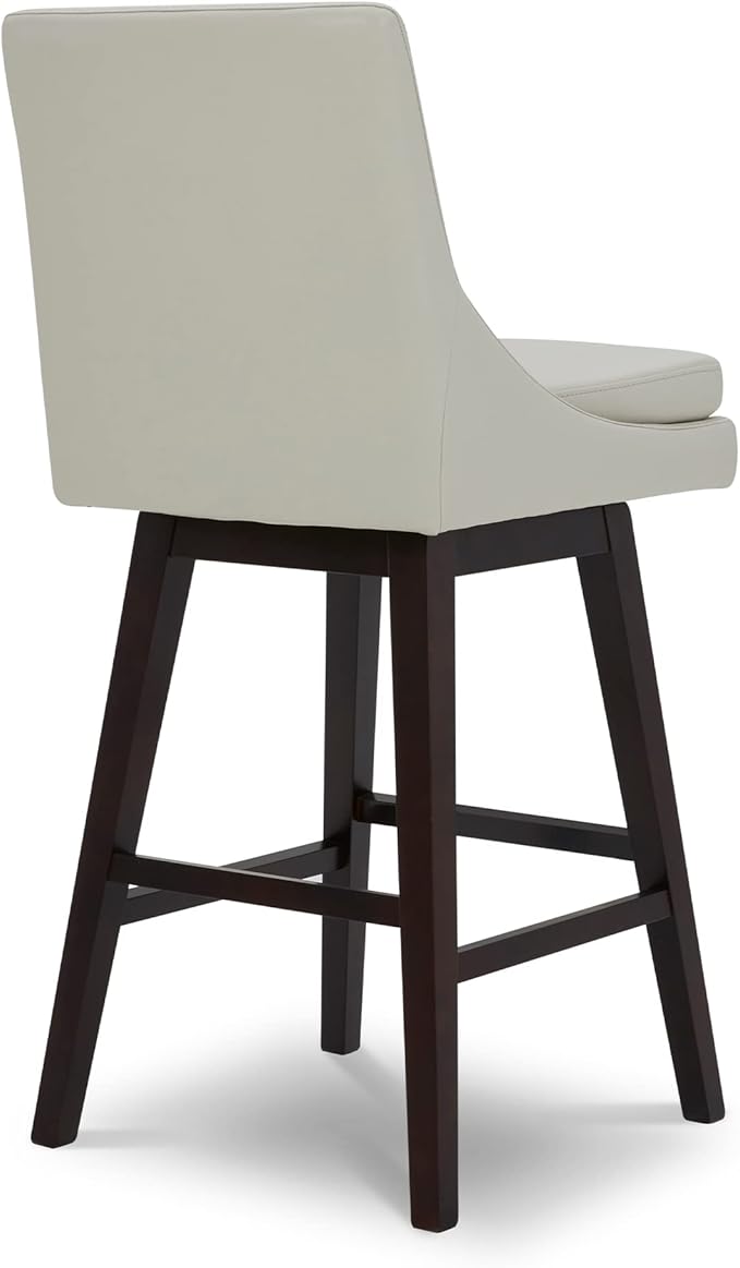 CHITA Bar Height Swivel Barstool with Back Set of 2, FSC Certified Upholstered Bar Stool, 30.7" H Seat Height, PU Leather in Creamy Gray