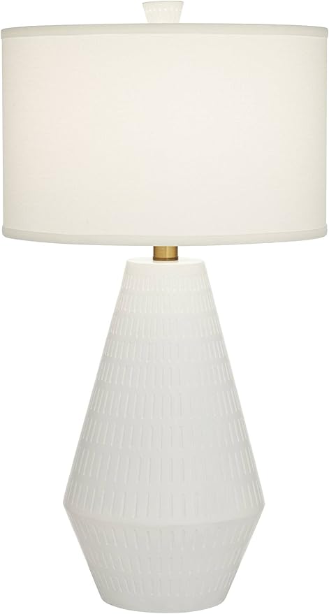 Possini Euro Design Luke 30" Tall Large Geometric Mid Century Modern Coastal End Table Lamp White Finish Single Fabric Shade Living Room Bedroom Bedside Nightstand House Office Home Reading