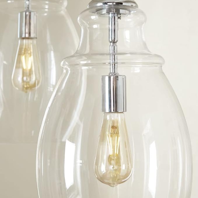 Feiss P1484CH Marino Glass Pendant Lighting, 1-Light, 60 Watts, Chrome (9"Dia x 16"H)