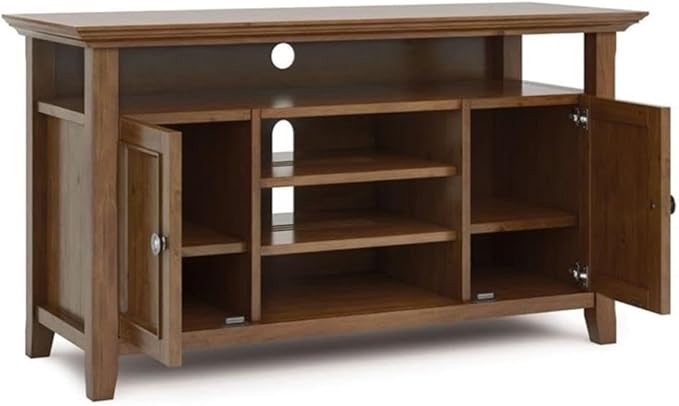 SIMPLIHOME Amherst 54-inch Wide Solid Wood TV Stand in Medium Saddle Brown, Transitional-Style Media Console for Living Room with Adjustable Shelves and Cable Management