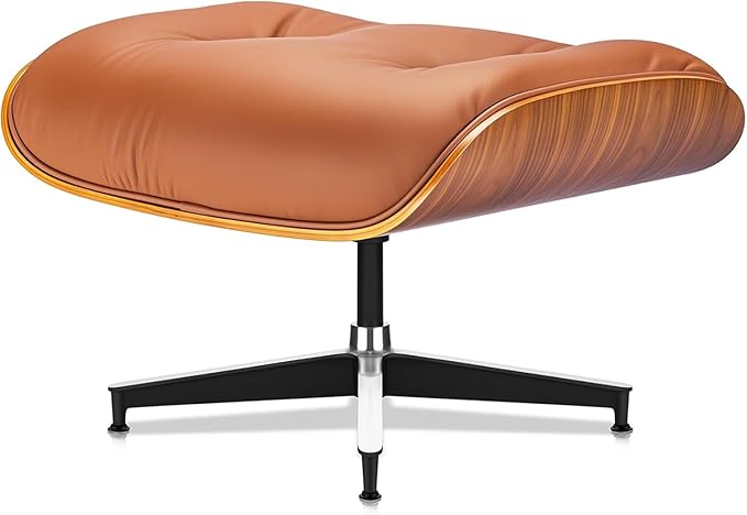 Top Grain Leather, Mid Century Chaise Lounge Chair and Ottoman, Modern Chair Classic Design, Heavy Duty Base Support for Living Room Study Lounge Office, Palisander-Brown, Heightening