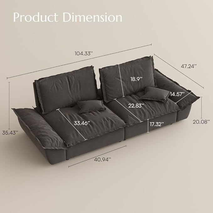 POVISON Oversized Modular Sectional Sailboat Sofa for Living Room with Adjustable Backrest Modern Sectional Couches Loveseat Large Deep Sofa Set 2 Seats Big Comfy Cloud Couch for House Office