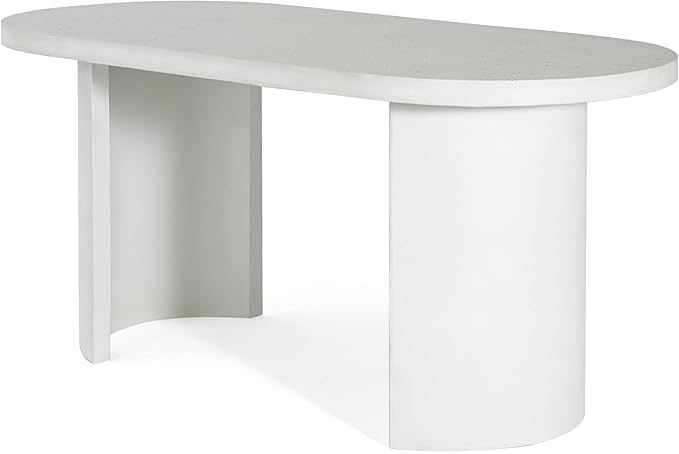 Christopher Knight Home Zigg Durable Concrete Outdoor Dining Set with Stylish Terrazzo Finish, Patio Dining Table with Bench, Oval Outdoor Patio Furniture Set with Pedestal Base, White