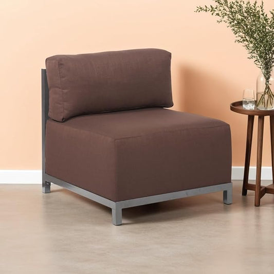 Howard Elliott Axis Chair with Cover for Both Indoor & Outdoor Seating, Cushioned Chair & Seating Titanium Frame Chair for Living Room, Office and Bedroom, 30.5 x 32.5 x 30 Inches, Sterling Chocolate