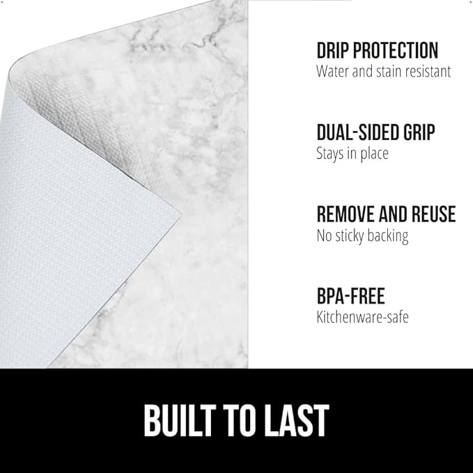 GORILLA GRIP DripGuard Shelf Liner, Non Adhesive Drawer and Kitchen Cabinet Protector, Slip Resistant BPA Free Smooth Surface Plastic Liners for Cabinets, Bathrooms, Closets, 12x120 Inch, Marble