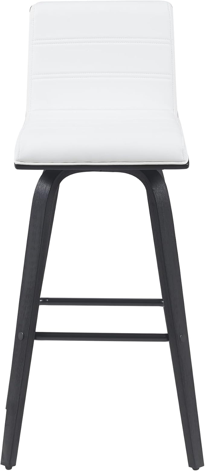 Vienna Modern Swivel Bar Height Stool with Snow White Faux Leather Seat and Black Brushed Wood Frame Set of 3