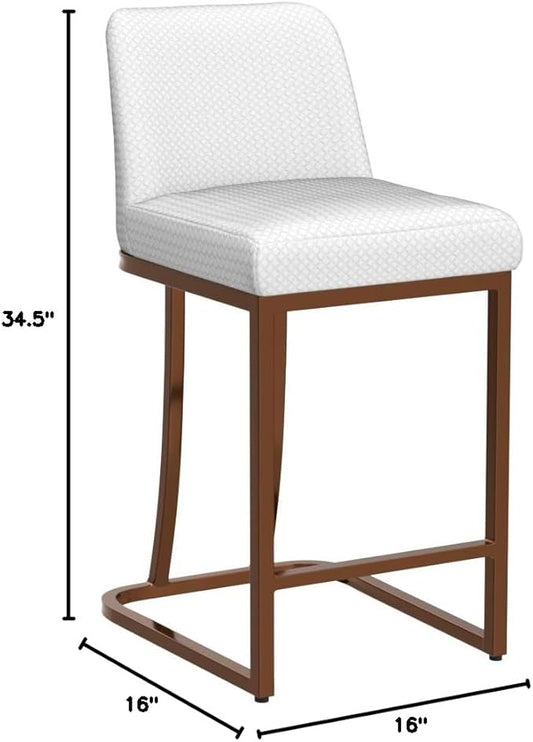 Sophia & William Creamy White & Gold Counter Height 2 Bar Stools Set - Farmhouse Style with Back, Modern Faux Leather Upholstered