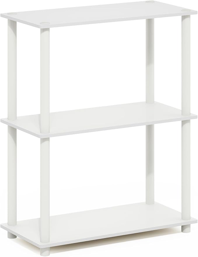 Furinno Turn-N-Tube Storage Shelves, 3-Tier Book Shelf, Corner Shelf, Toolless Open Shelves, for Organization and Storage, Living Room, Garage, Home Office, White