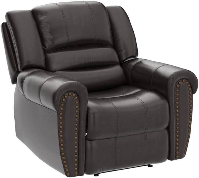 INZOY Leather Recliner Chair, Heavy Duty Manual Reclining Sofa Single Lounge Sofa for Living Room, Home Theater Seating, Brown
