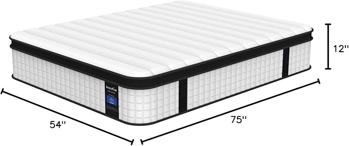 Inofia Full Mattress, 12 Inch Hybrid Innerspring Mattress Cool Bed with Breathable Soft Knitted Fabric Cover, 101 Nights Trial, Full Size Mattresses