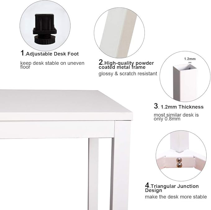 Need 63 Inch Large Computer Desk - Modern Simple Style Home Office Gaming Desk, Basic Writing Table for Study Student, White Metal Frame, White