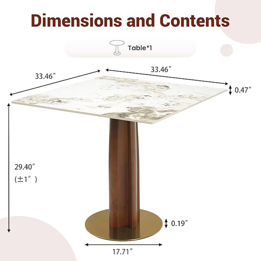 Sintered Stone Square Office Table - Meeting Desk for Small Offices (Walnut Leg and Pandora Top, 1 Table Only)