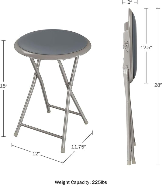 Folding Stool - Backless 18-Inch Stool with 225lb Capacity for Kitchen or Rec Room - Portable Indoor Counter Bar Stools by Lavish Home (Gray)