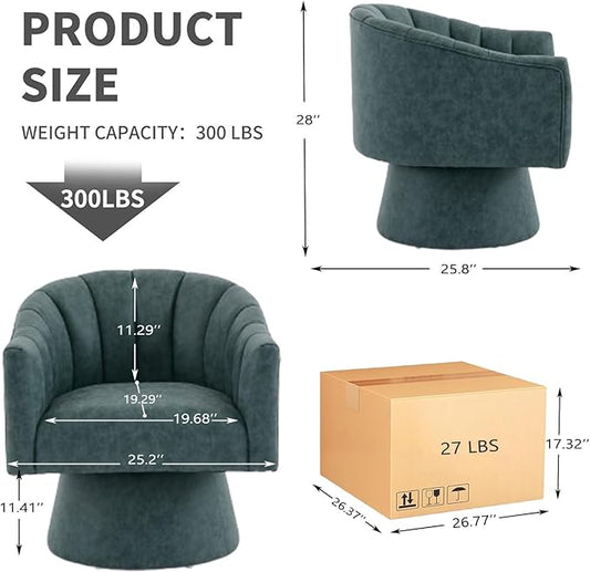 Swivel Accent Chair, Faux Leather 360° Swivel Barrel Chair Upholstered Modern Living Room Chair, Overstuffed Reading Armchair for Bedroom,Vanity,Office-Navy