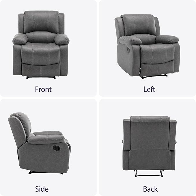 Manual Recliner Chair for Adults, Reclining Chairs, Breathable Leather Single Sofa with Adjustable Backrest, Modern Push Back Wingback Lounge Armchair for Living Room (Dimgray)